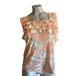 Vintage Y2K DKNY Jeans Coral Geometric Ruffle Top Boho Size M